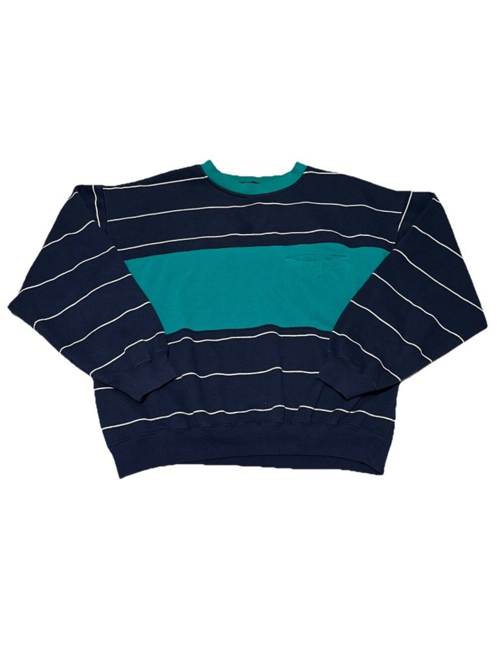 Vintage 80s/90s Imprints Blue Teal White Striped Waist Sweater EUC Unisex Large